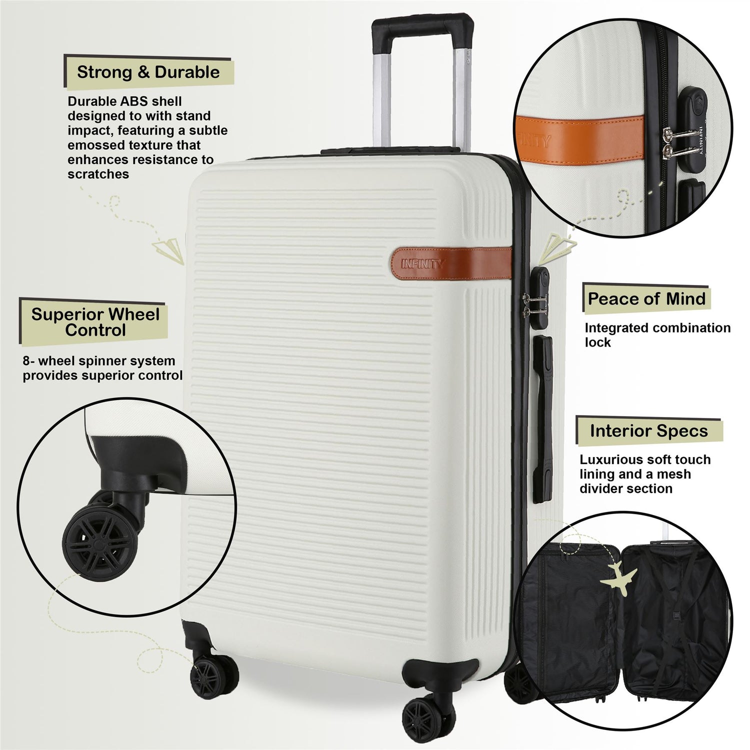 Calgary Medium Hard Shell Suitcase in Cream