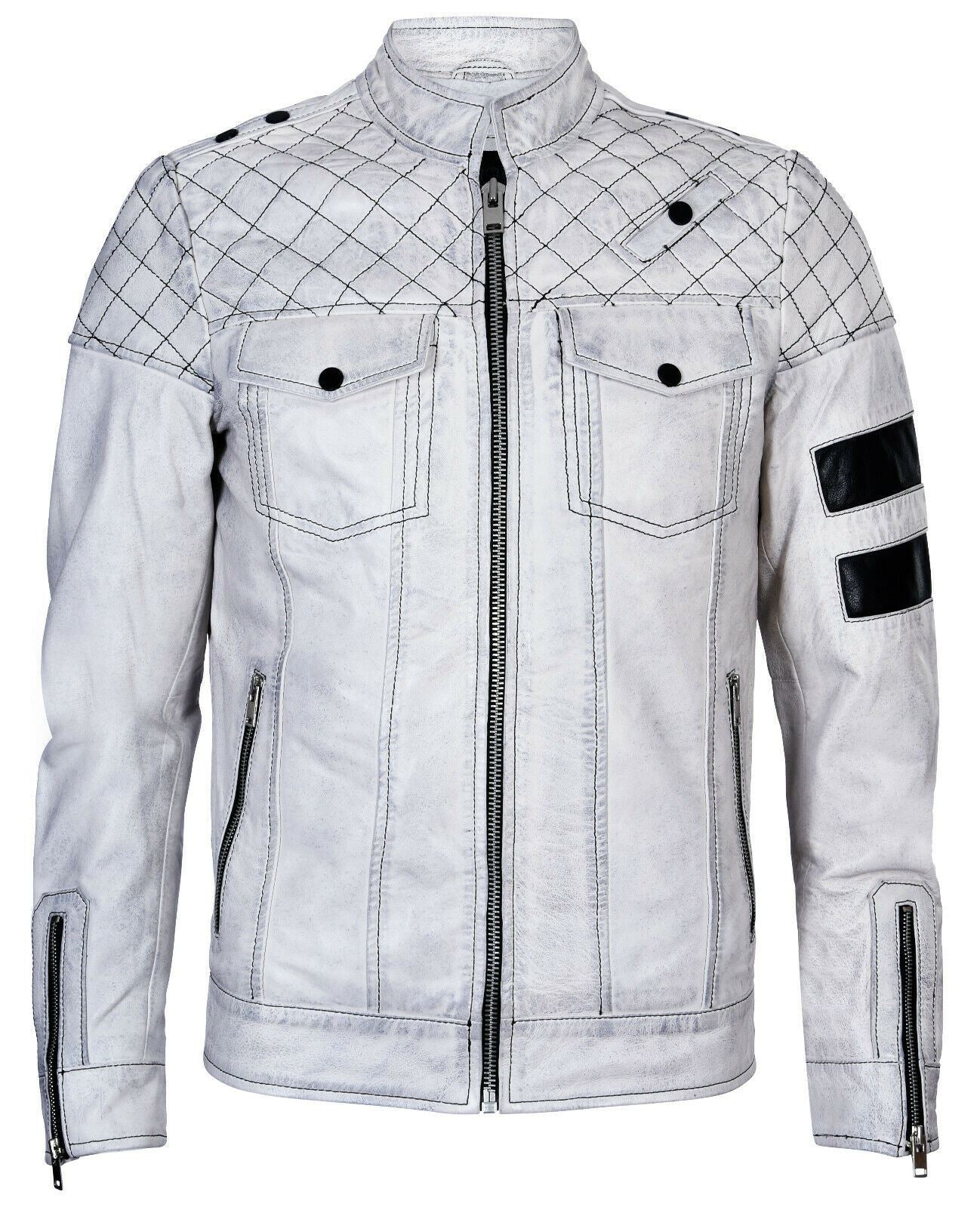 Mens Vintage Quilted Leather Biker Jacket-Southwell