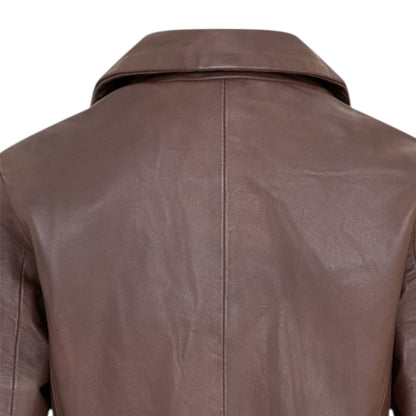 Womens One Button Leather Blazer Jacket-Newhaven