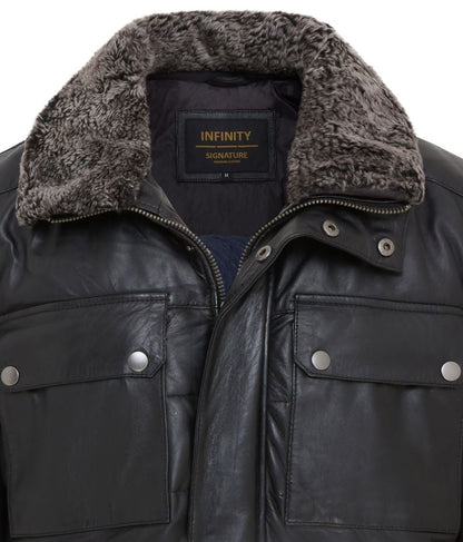 Mens Leather Puffer Quilted Jacket - Farsund