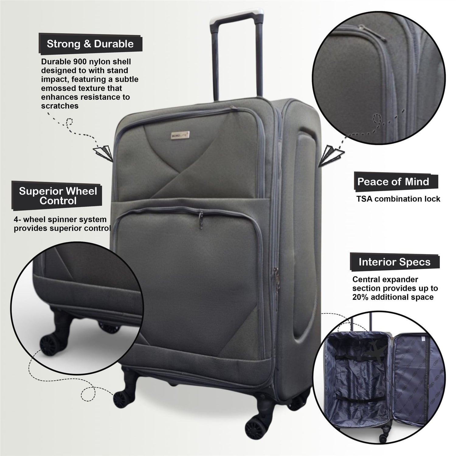 Nagoya Large Soft Shell Suitcase in Grey