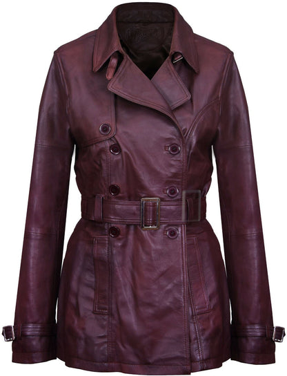 Womens Mid Length Leather Trench Coat -Oakham