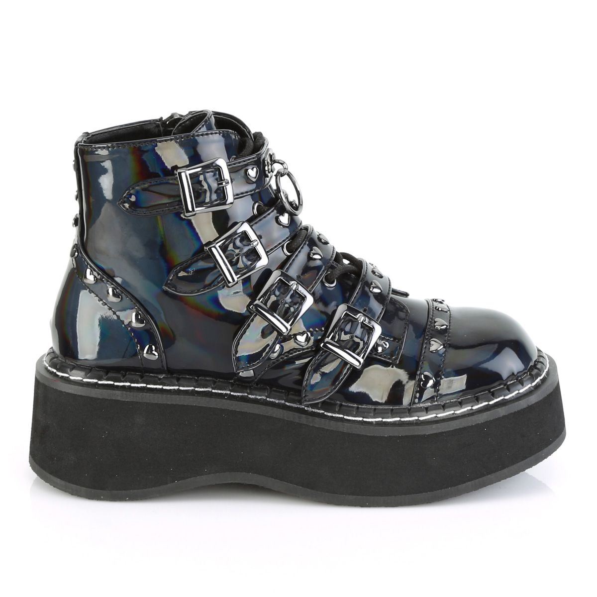 Demonia Emily 315 Black Holographic Studded Ankle Boots