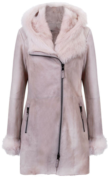 Ladies Suede Merino Hooded Sheepskin Coat-Ringwood