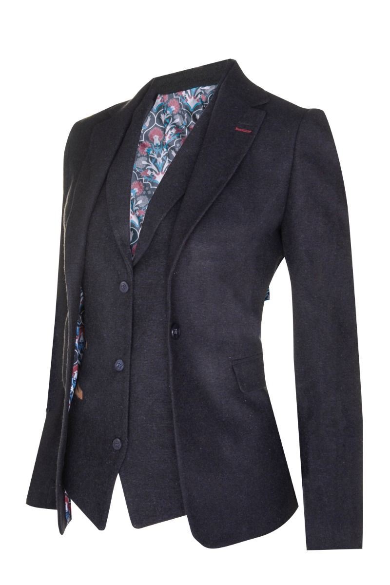 Womens 1920s Navy Blue Wool Classic Retro Vintage Blazer