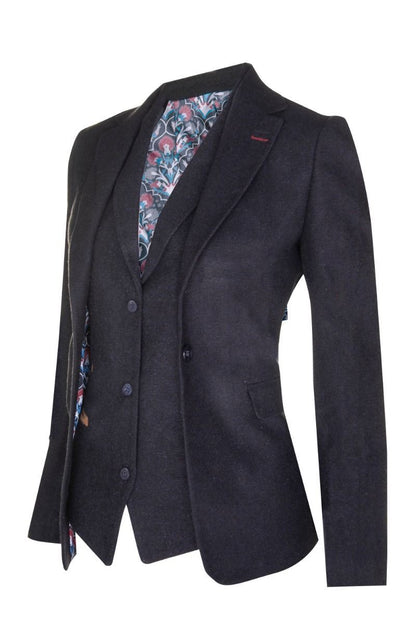 Womens 1920s Navy Blue Wool Classic Retro Vintage Blazer