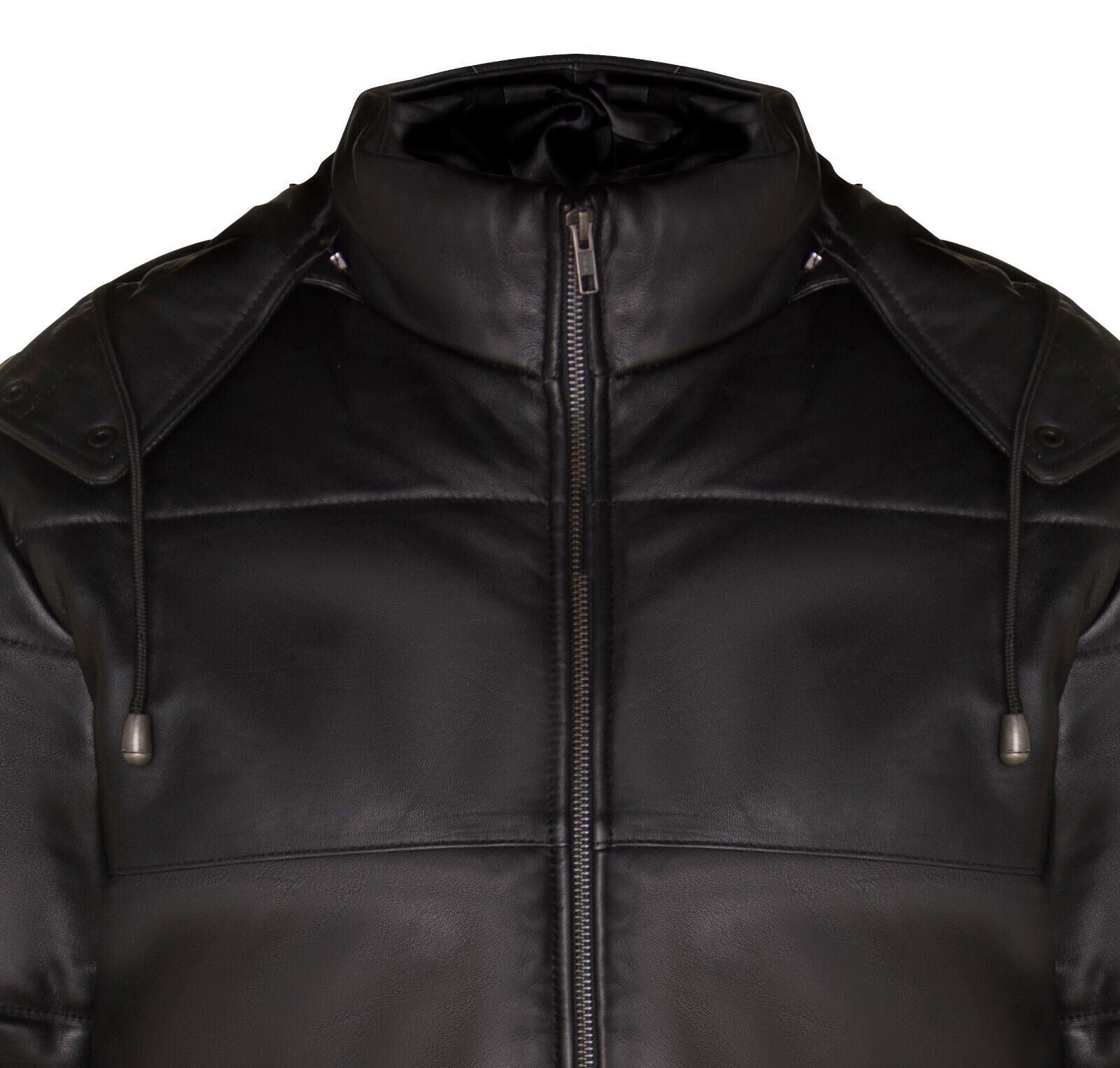 Mens Hooded Puffer Leather Bomber Jacket-Corbridge