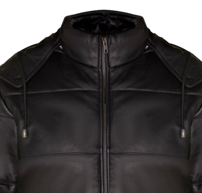 Mens Hooded Puffer Leather Bomber Jacket-Corbridge