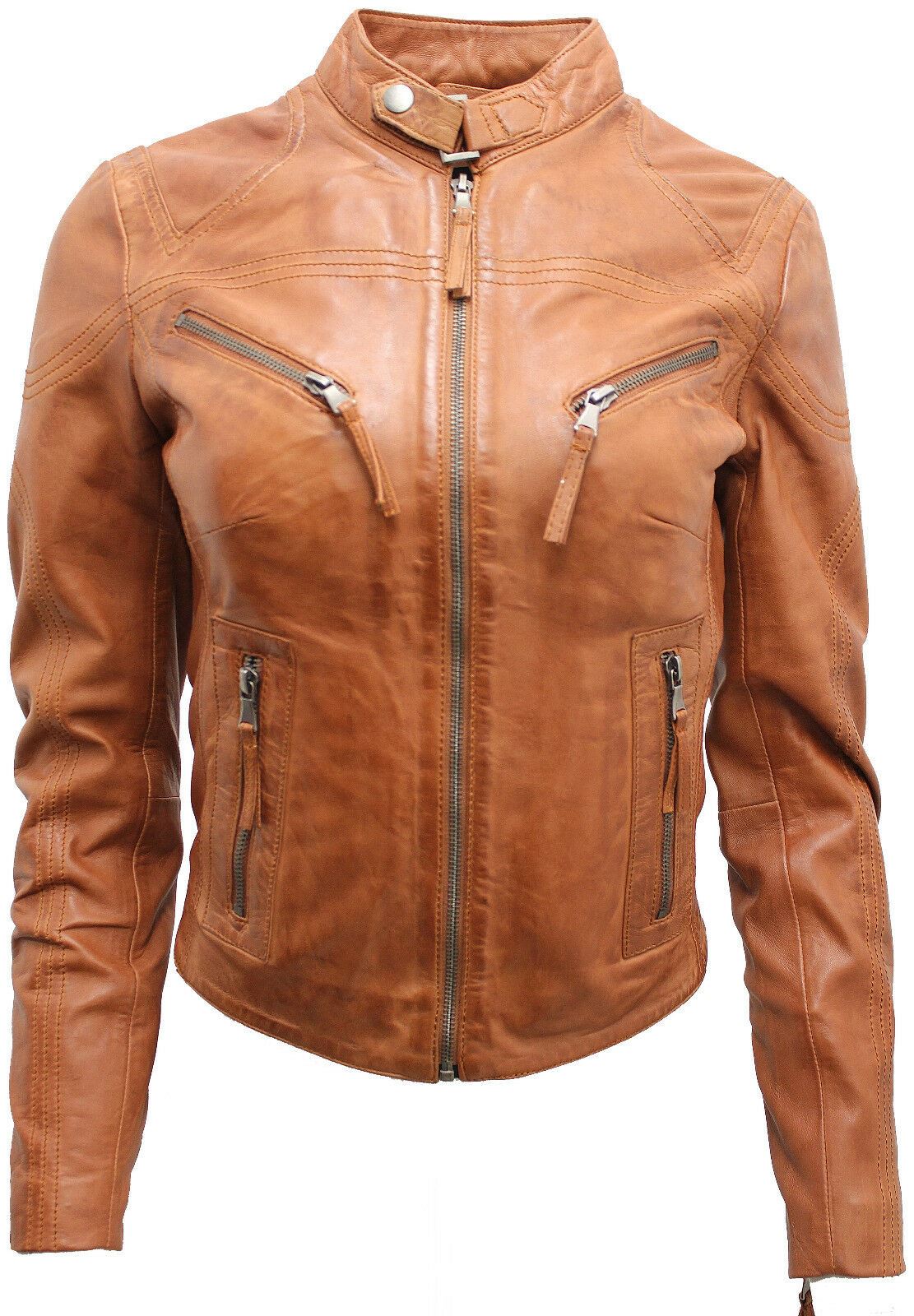Womens Slim-Fit Leather Biker Jacket-Maldon