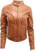 Womens Slim-Fit Leather Biker Jacket-Maldon - Upperclass Fashions 