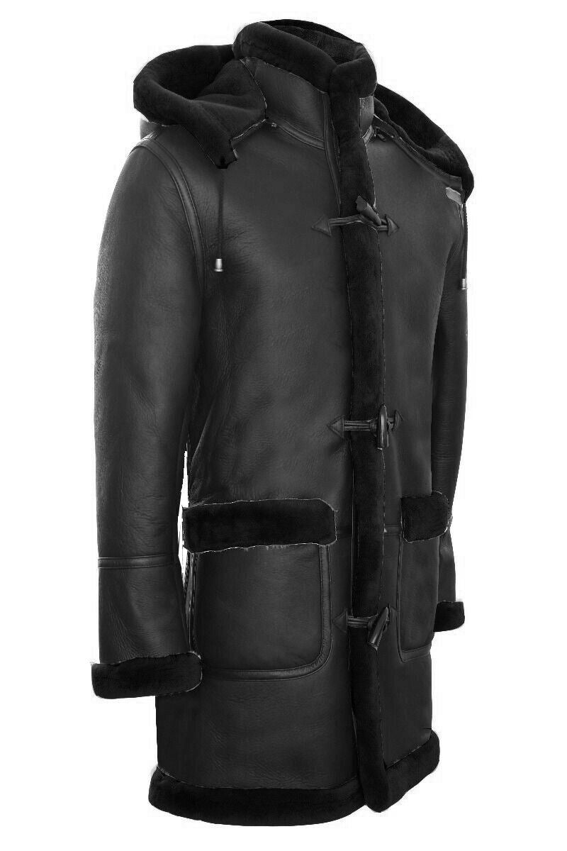 Mens Sheepskin Hooded Duffle Overcoat-Isleworth