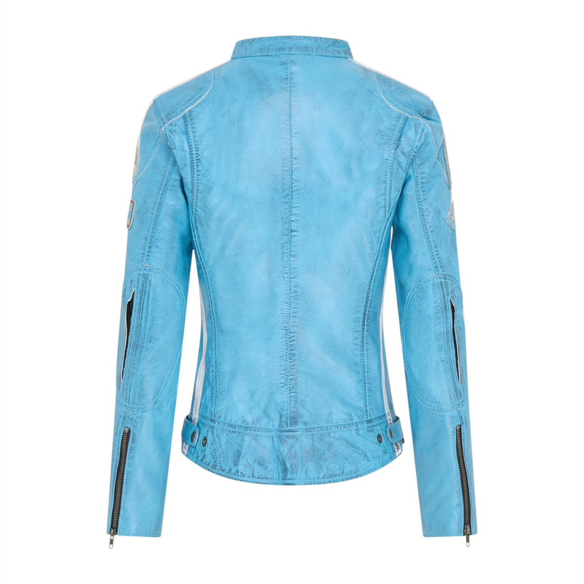 Womens Biker Racing Badges Leather Jacket-Eastleigh