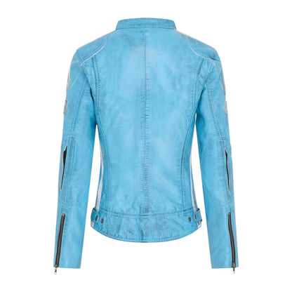 Womens Biker Racing Badges Leather Jacket-Eastleigh