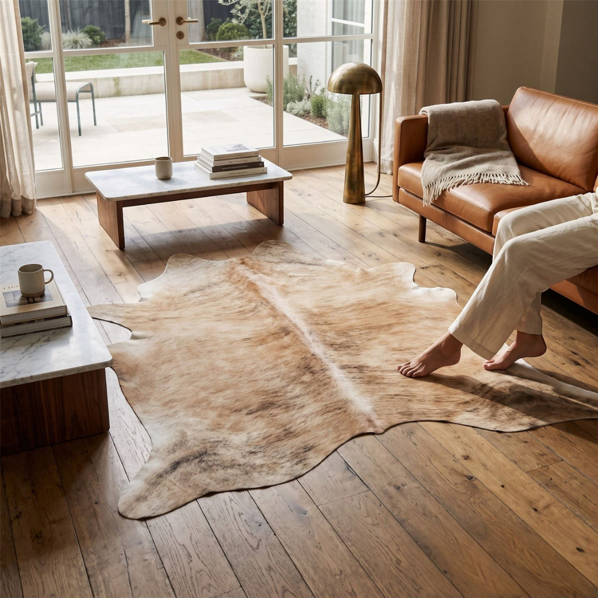 Natural Cow Leather Cowhide Hairon Rug - Light Brindle