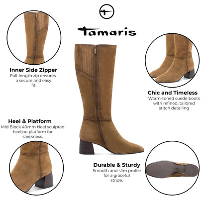 Tamaris Womens Camel Brown Leather Knee High Heel Riding Boots