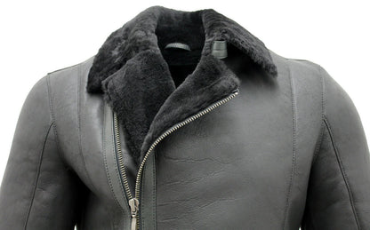 Mens Breasted Sheepskin Leather Biker Jacket-Heathfield