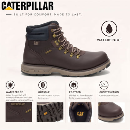 Caterpillar (CAT) Mens Dark Brown Leather Waterproof Lace Up Boots - Pursue Hiker
