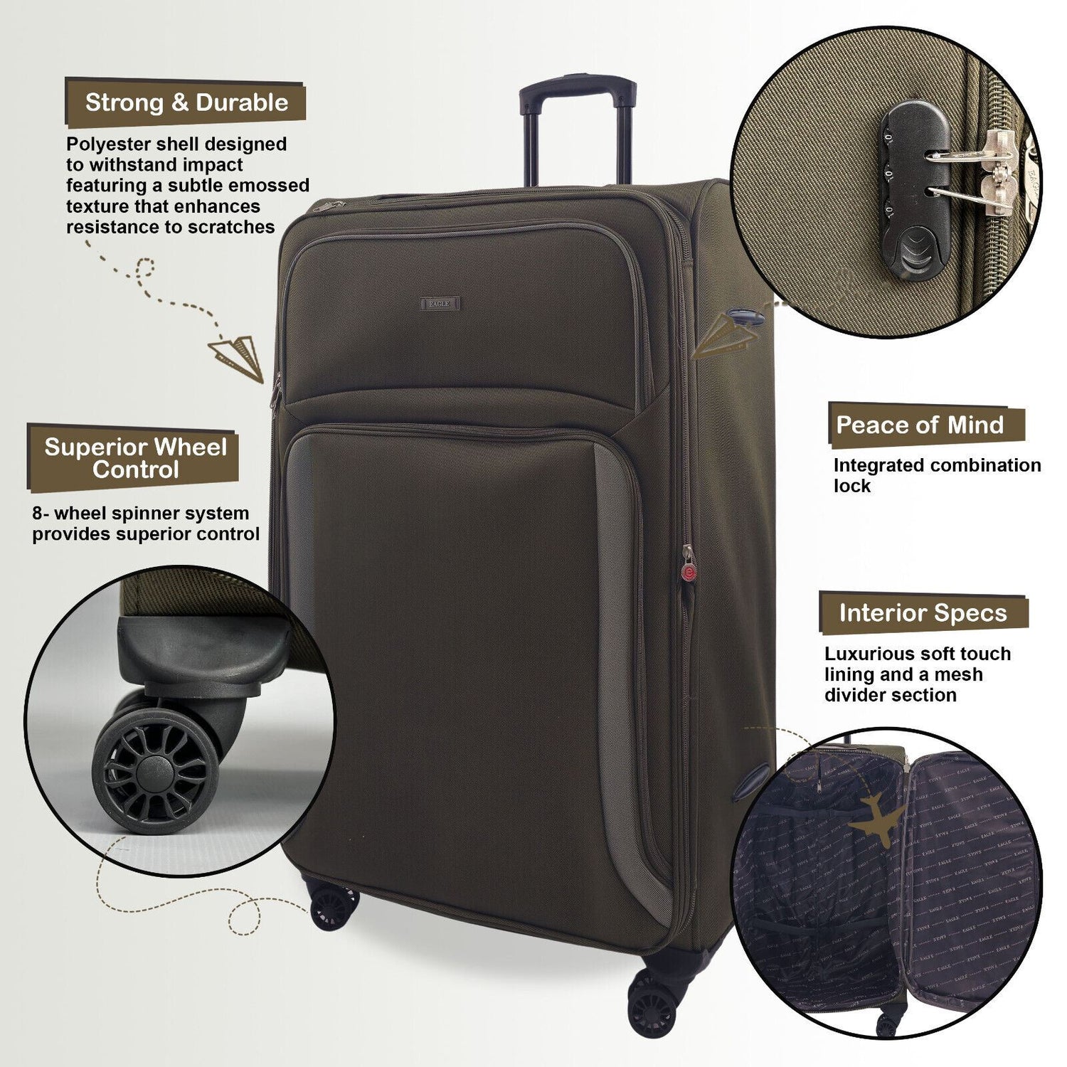 Ashland Extra Large Soft Shell Suitcase in Khaki
