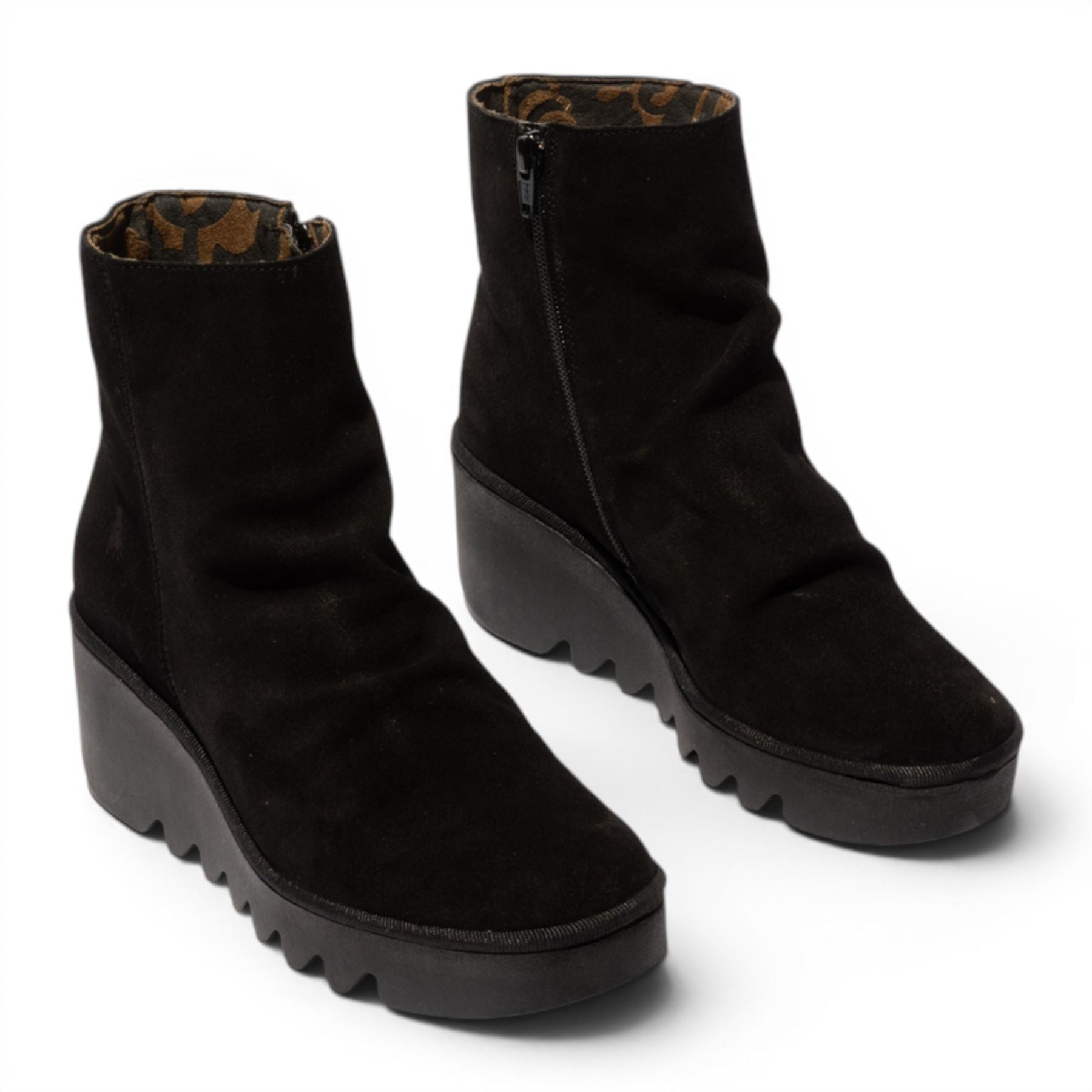 Fly London Women’s Black Suede Leather Wedge Heel Platform Ankle Boots - BAAN538