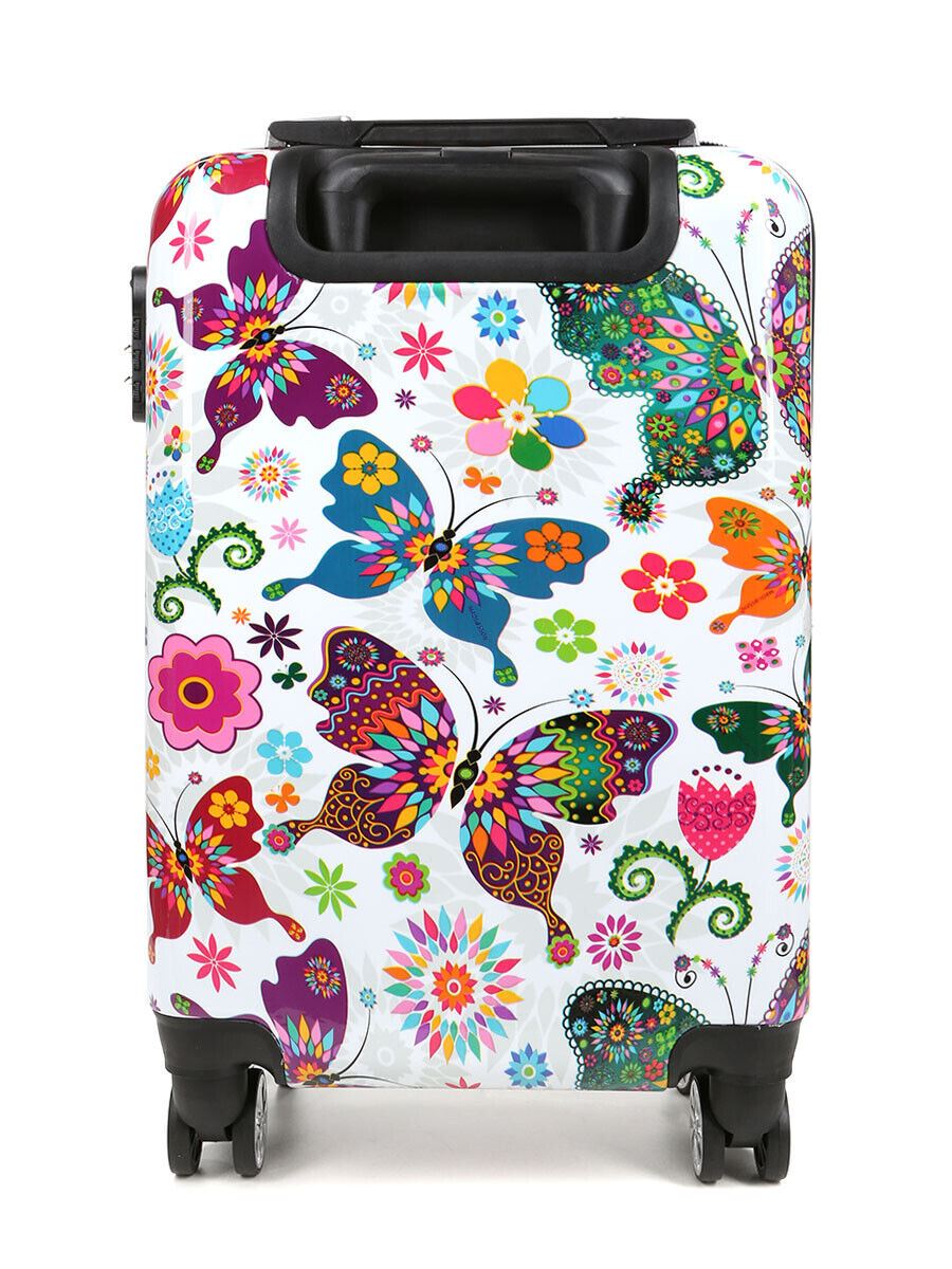 Hard Shell 4 Wheel Suitcase Print Luggage Cabin Travel Bag