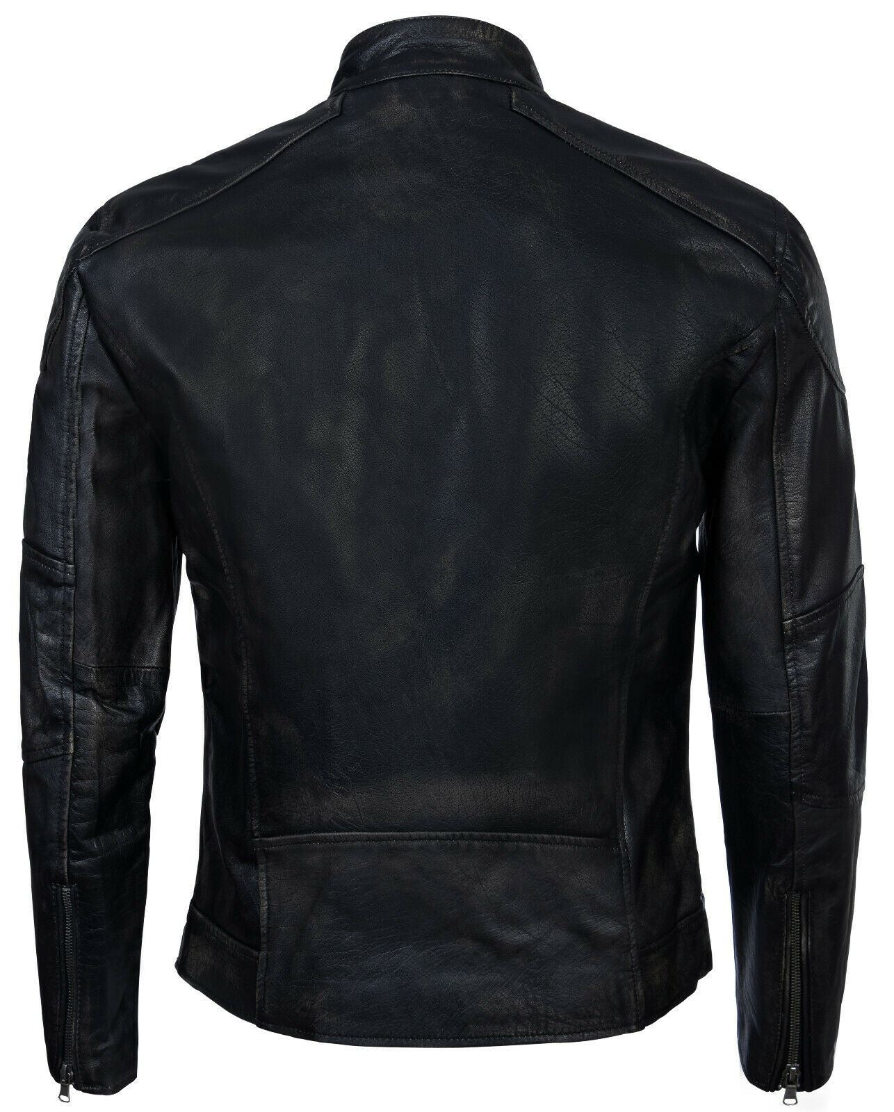 Mens Black Leather Vintage Biker Jacket-Southam - Upperclass Fashions 