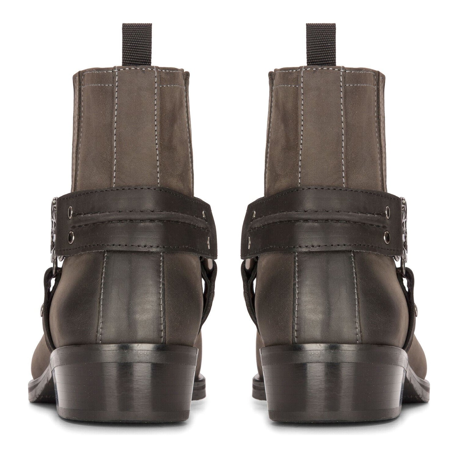 Mens Leather Cowboy Ankle Boots Brown Biker Western Square Toe Hunting Boot