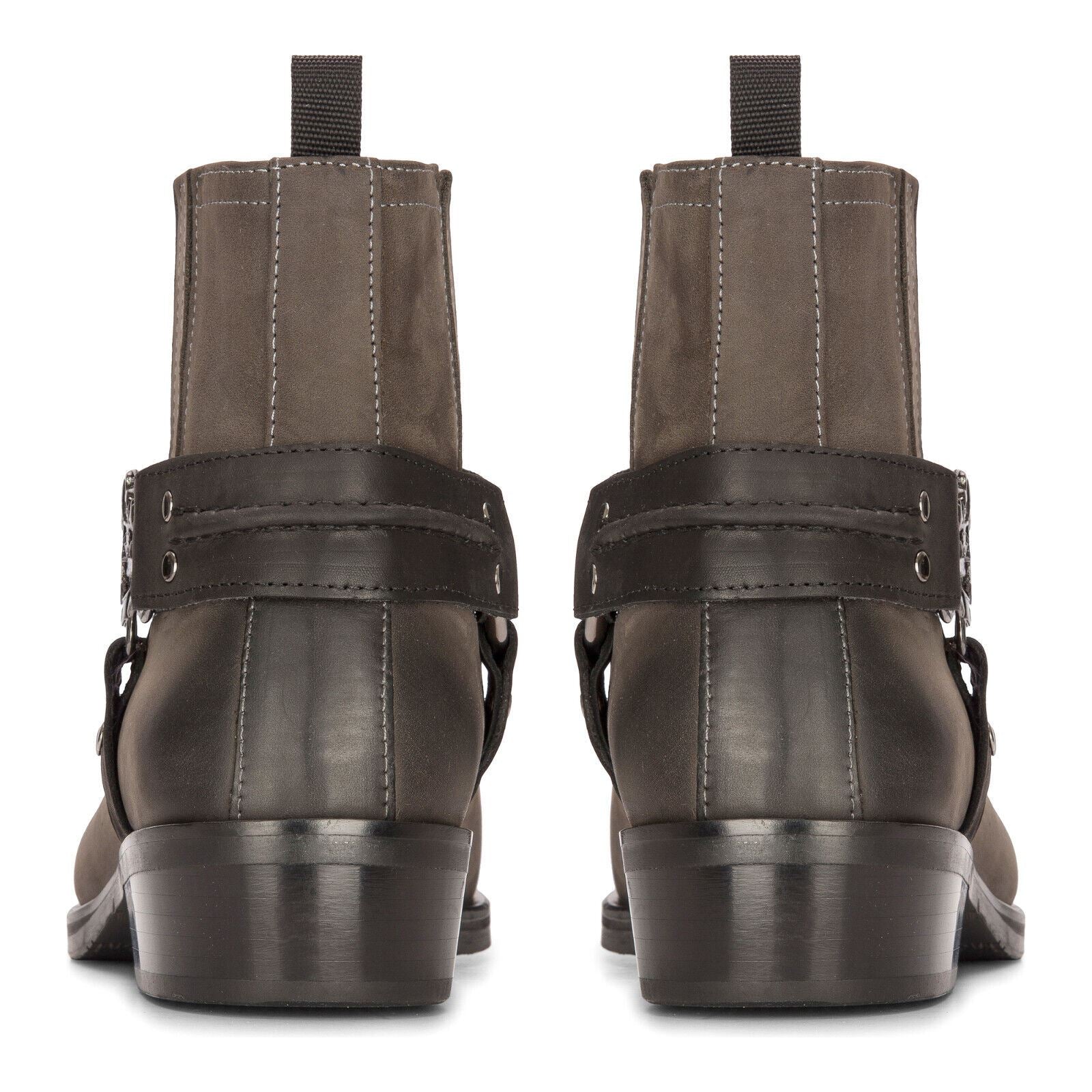 Mens Leather Cowboy Ankle Boots Brown Biker Western Square Toe Hunting Boot