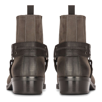 Mens Leather Cowboy Ankle Boots Brown Biker Western Square Toe Hunting Boot