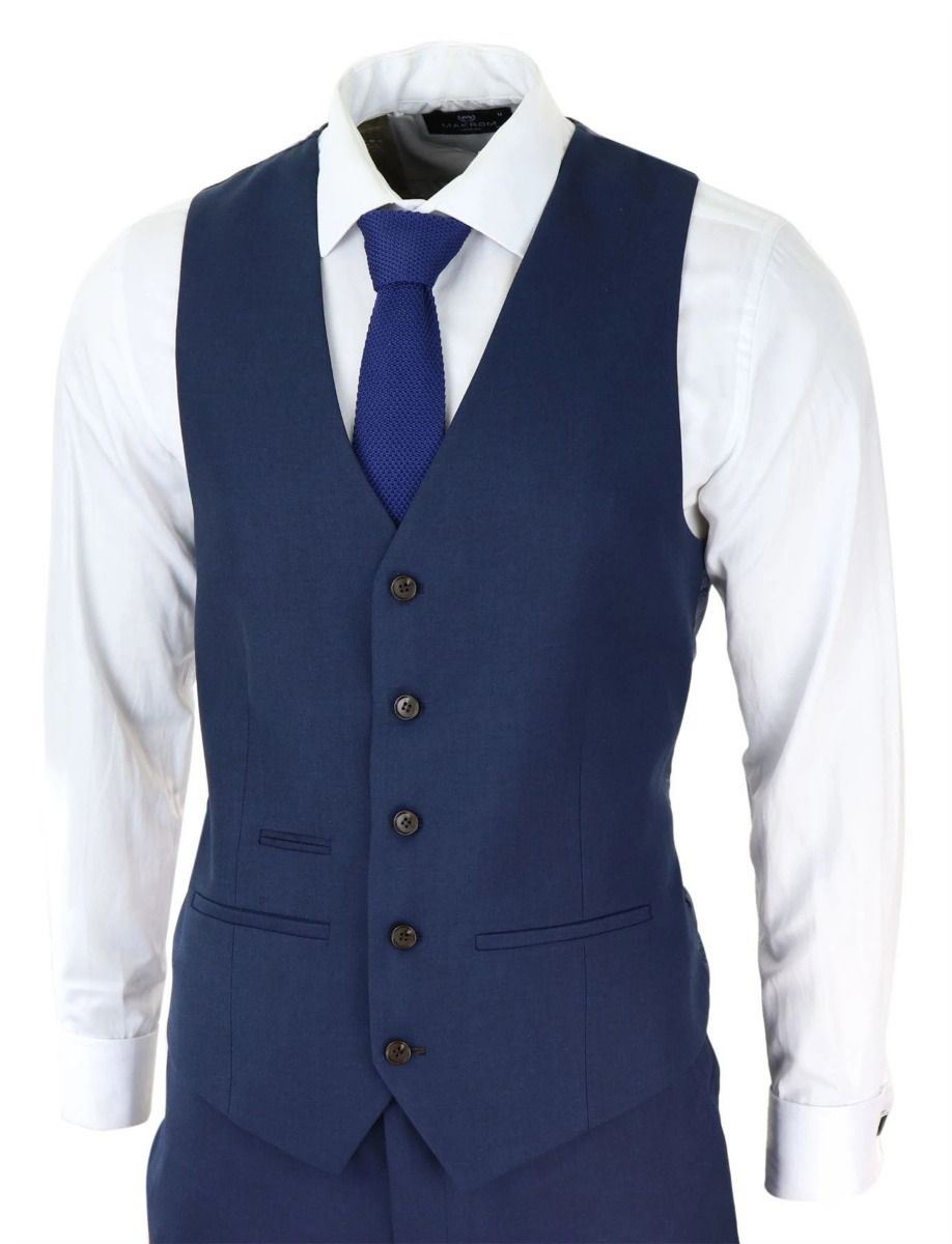 Mens 3 Piece Navy Blue Classic Retro Suit - Upperclass Fashions 