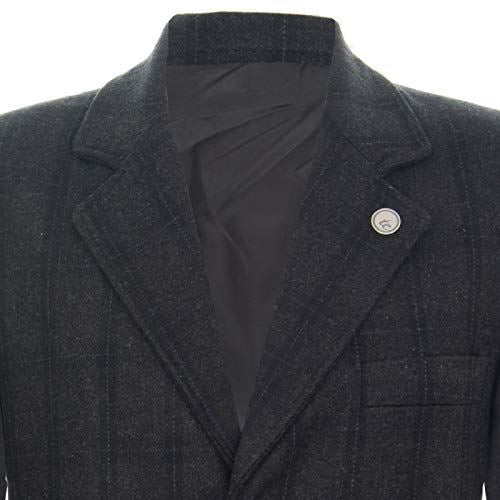 Mens 3/4 Long Wool Black Check Crombie Overcoat Jacket Blinders Trench Slim Fit Coat - Upperclass Fashions 
