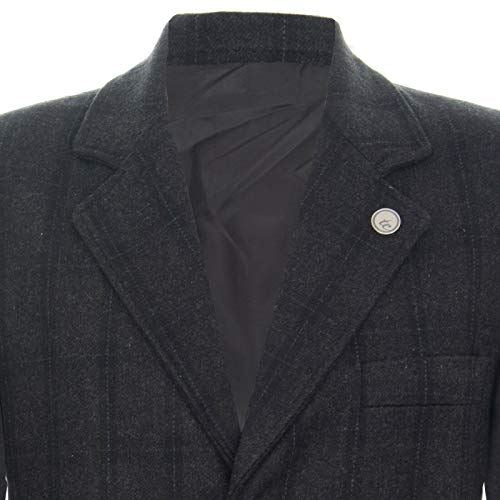 Mens 3/4 Long Wool Black Check Crombie Overcoat Jacket Blinders Trench Slim Fit Coat