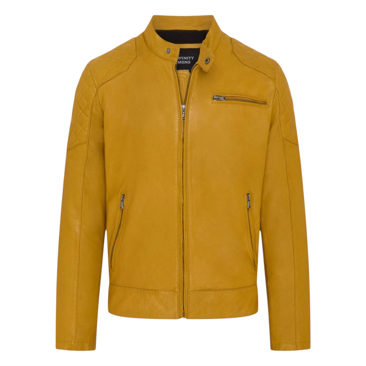 Mens Leather Quilted Shoulder Biker Jacket - Rock