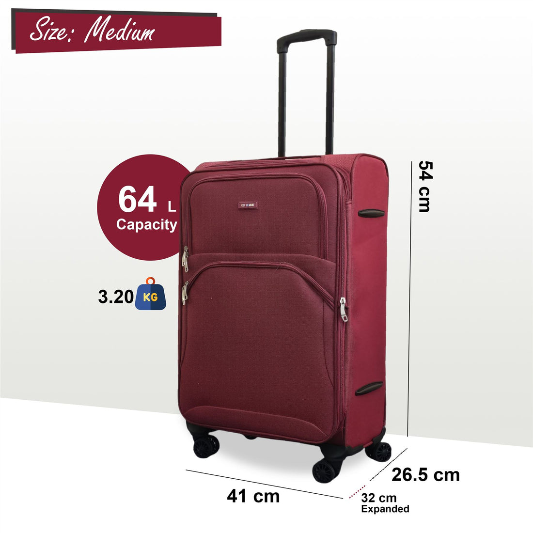 Gosford Medium Soft Shell Suitcase in Burgundy Red