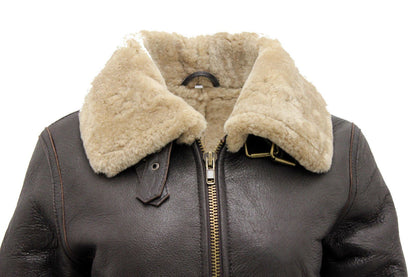 Womens B3 Sheepskin Brown Leather Jacket-Portland