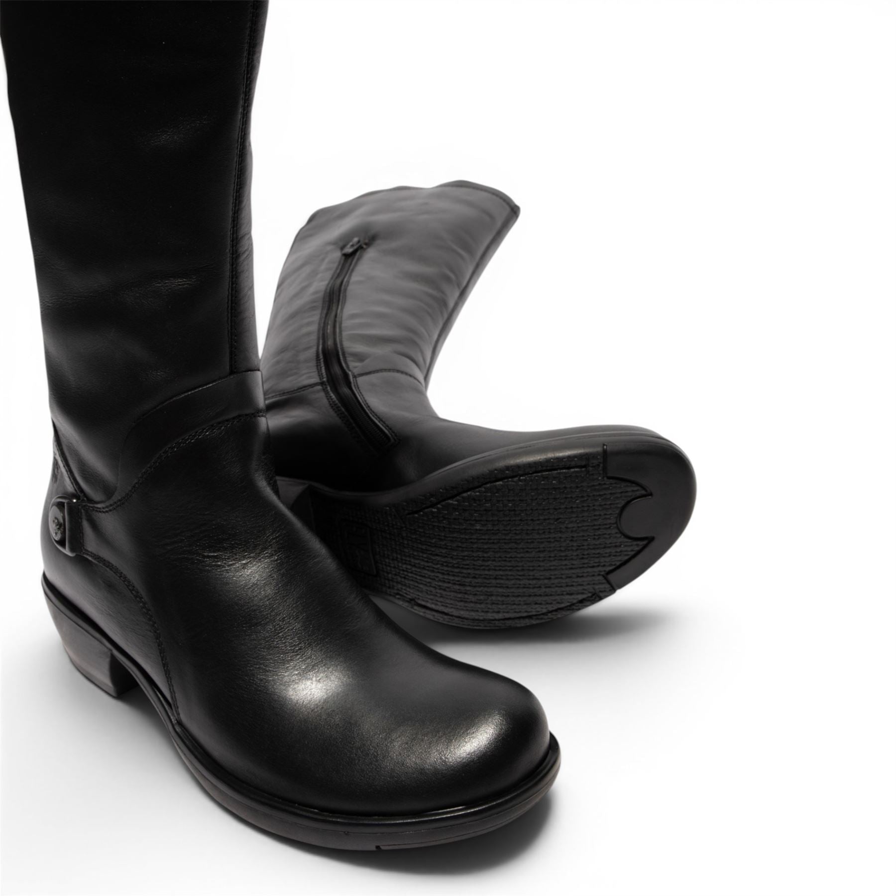 Fly London Womens Black Leather High Heeled Riding Long Boots - MISTRY