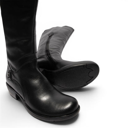 Fly London Womens Black Leather High Heeled Riding Long Boots - MISTRY