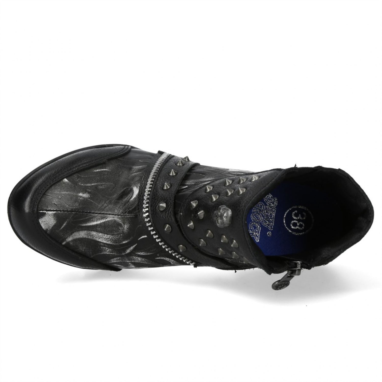 New Rock Womens NEOPUNK001-C19 Black Gothic Heeled Punk Leather Ankle Boots