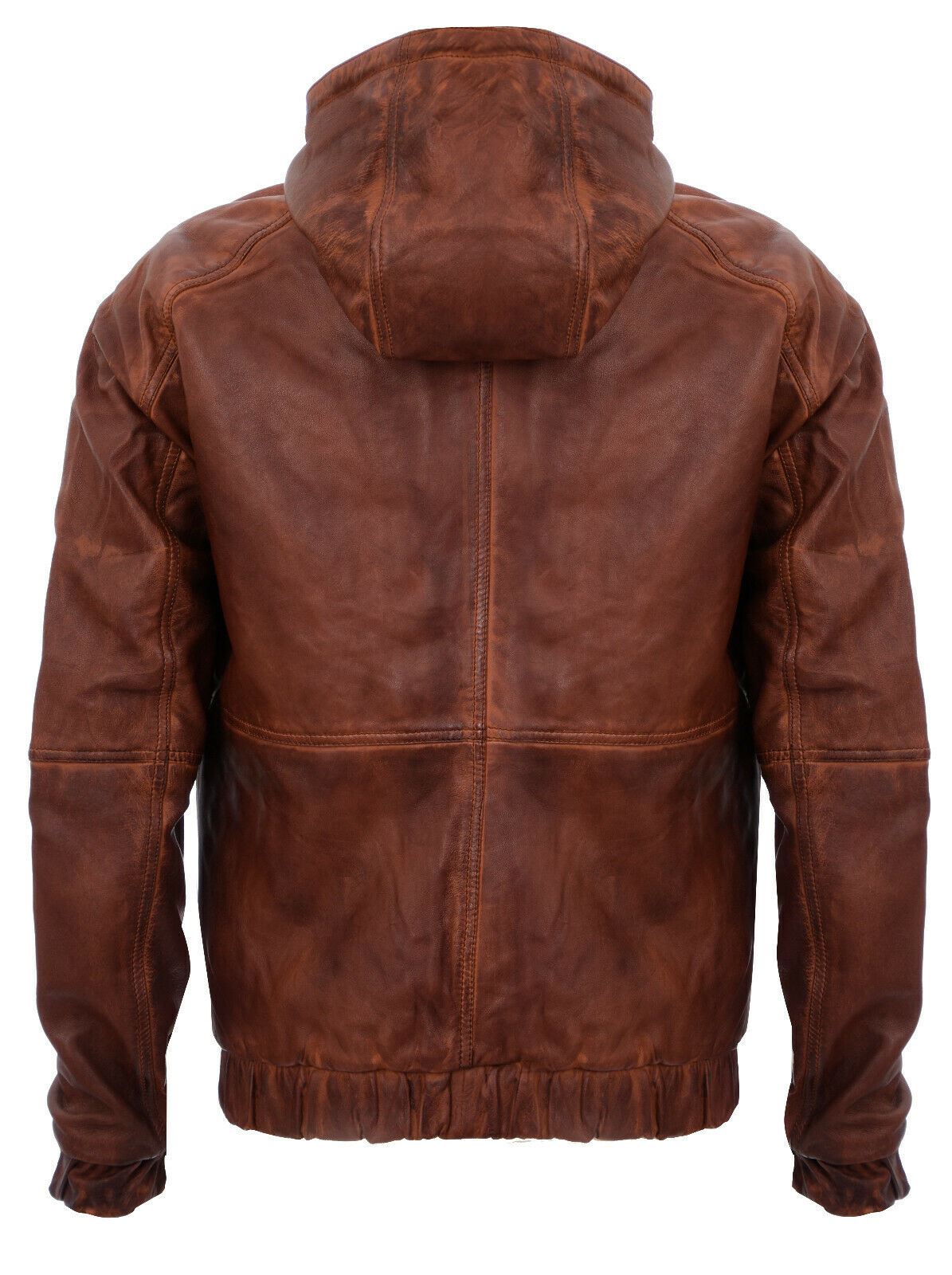 Mens Leather Hooded Bomber Jacket-Chorley