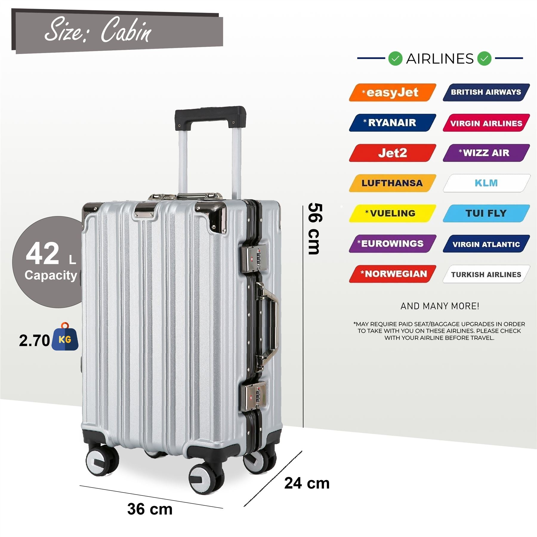 Airdrie Cabin Hard Shell Suitcase in Silver