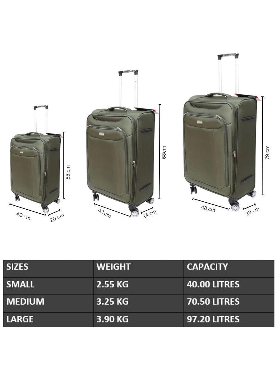 Lightweight Khaki Suitcase Set 4 Wheel Luggage Travel Cabin TSA Soft Bag