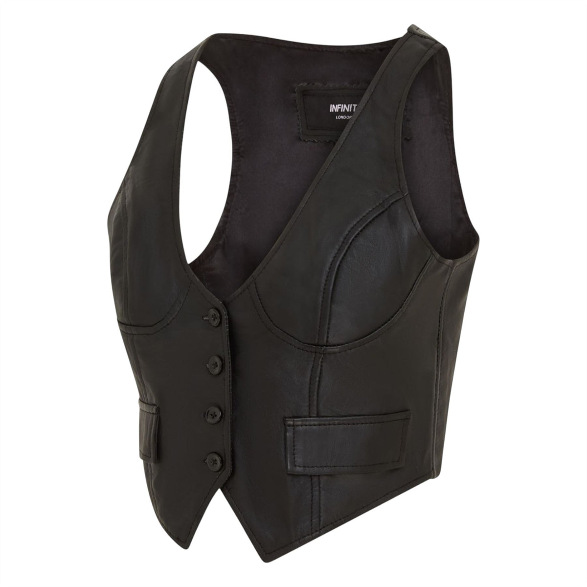 Womens Red Leather Waistcoat Biker Vest - MAM-WC