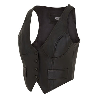Womens Red Leather Waistcoat Biker Vest - MAM-WC