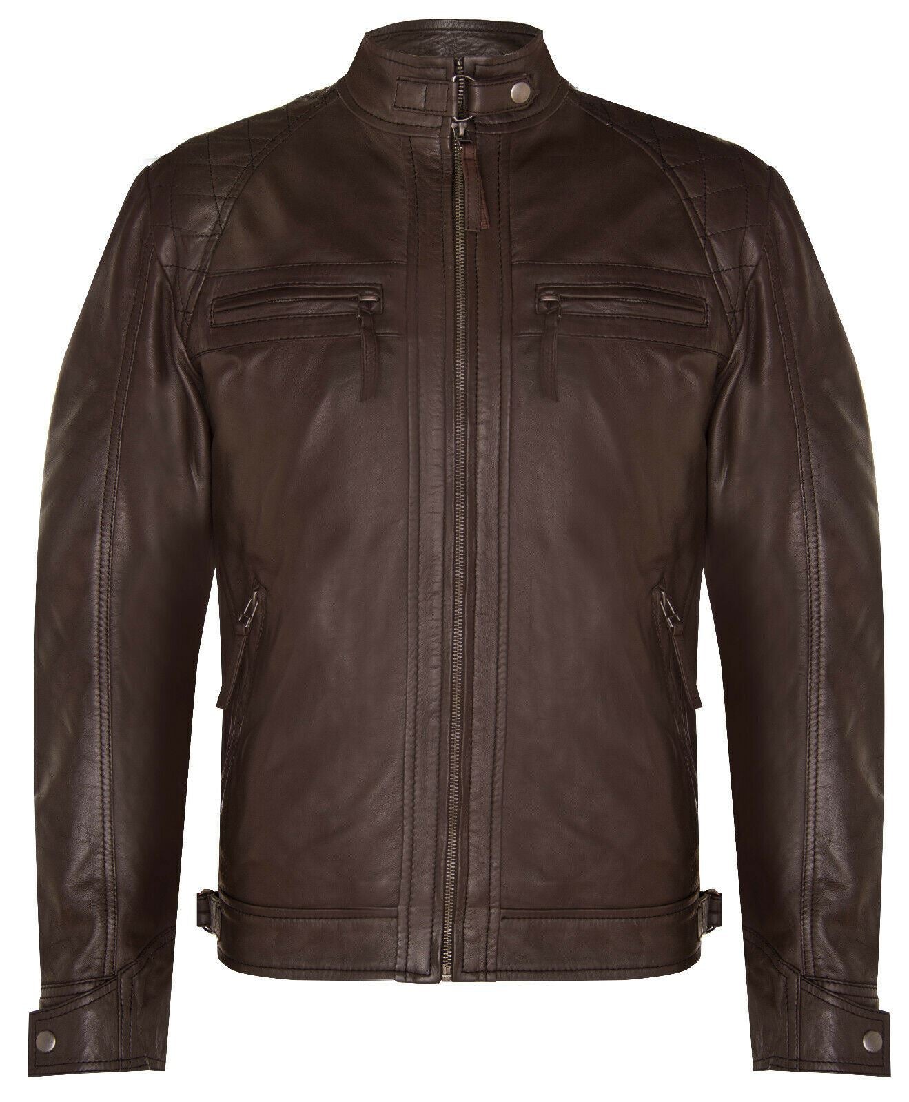 Men Classic Leather Quilted Biker Jacket-Silsden - Upperclass Fashions 
