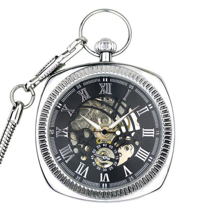 Mechanical Vintage Skeleton Square Open-Face Pocket Watch