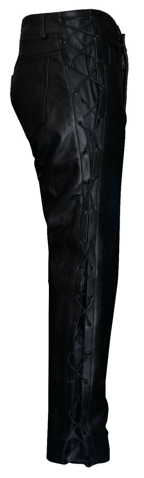 Mens Laced CowHide Leather Biker Jeans-Halesworth
