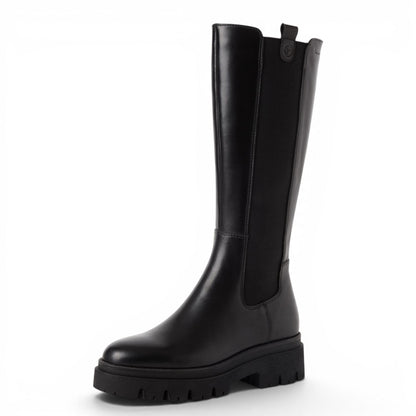 Tamaris Women’s Black Leather Knee High Platform Heel Long Boots - 25608-41