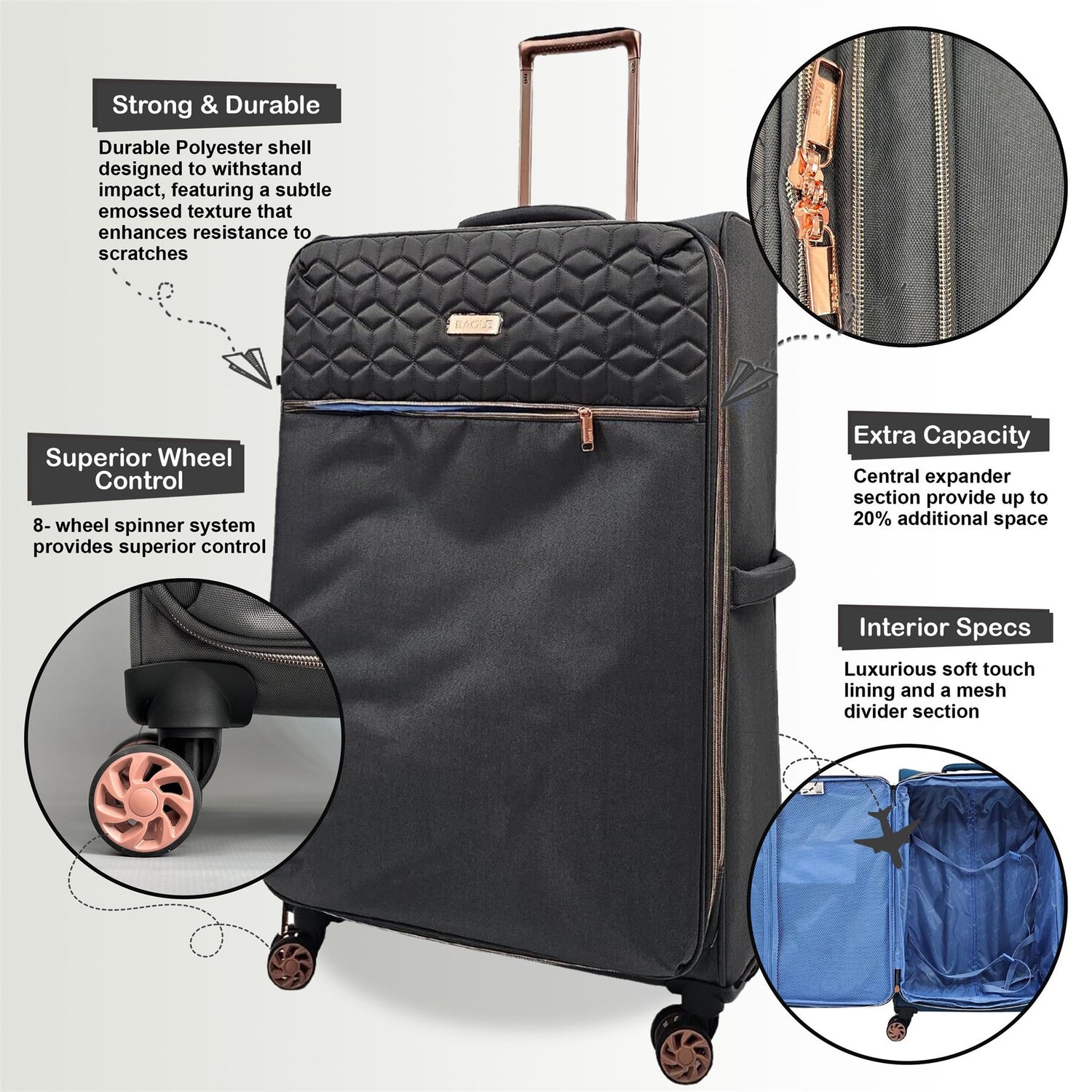 Birmingham Large Soft Shell Suitcase in Grey