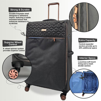 Birmingham Large Soft Shell Suitcase in Grey