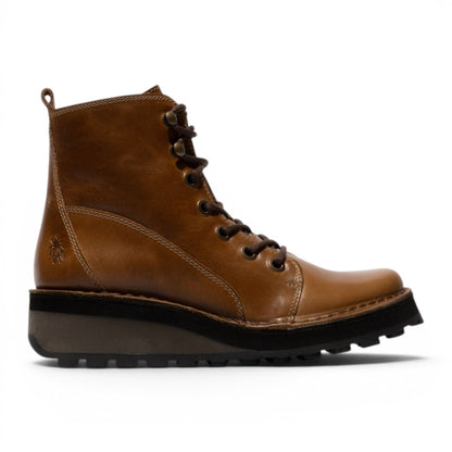 Fly London Womens Tan Leather Lace-Up Ankle Boots - HAZI147