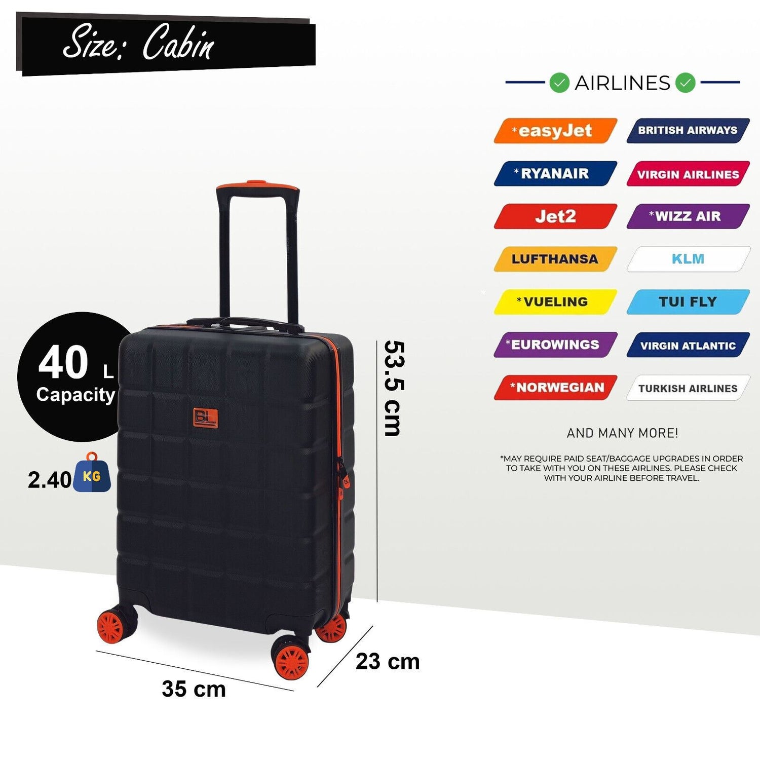 Hard Shell Cabin Suitcase 53 x 35 x 23 cm Luggage Suitable for Easyjet, Ryanair